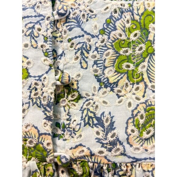 Seven For All Mankind Boho Blouse Green Eyelet Embroidered Floral XS - Picture 5 of 6